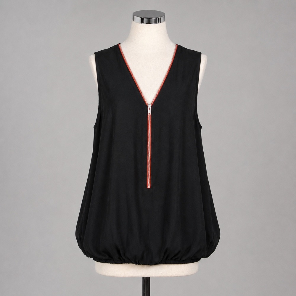 My Story Sheer Zipper Front Tank Top Womens Small Black Bubble Hem   Artsy Chic‎